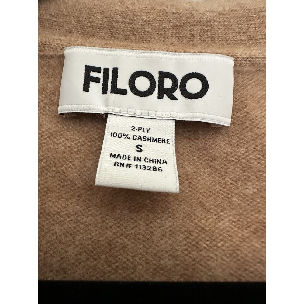 FILORO 100%Cashmere Floral Embroidered Sleeve Cardigan Sweater - Tan Camel S - Picture 4 of 6
